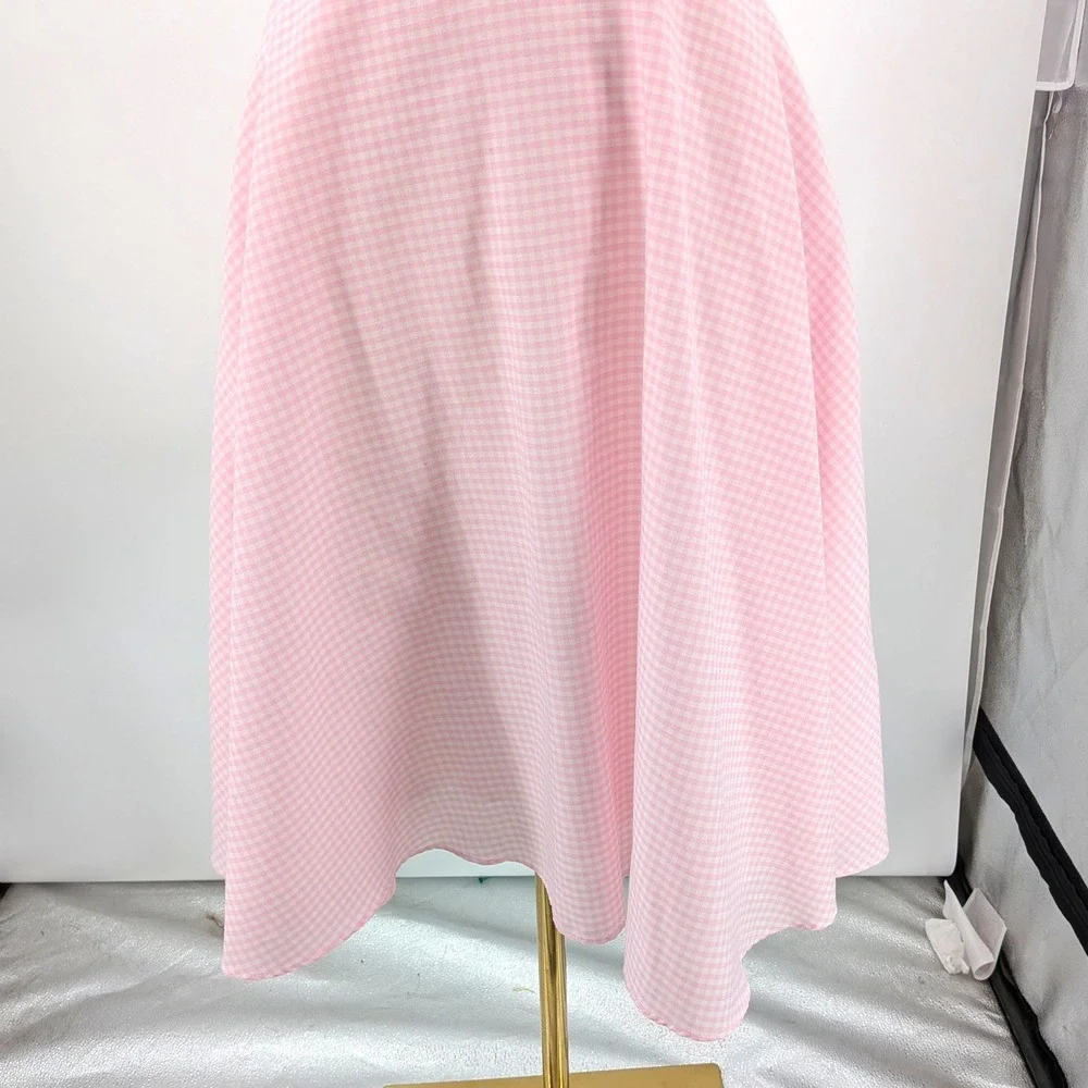 Vintage‎ Moda Intl Pink Gingham Dress Fit Flare Lined Belted Style 6 - Picture 6 of 8